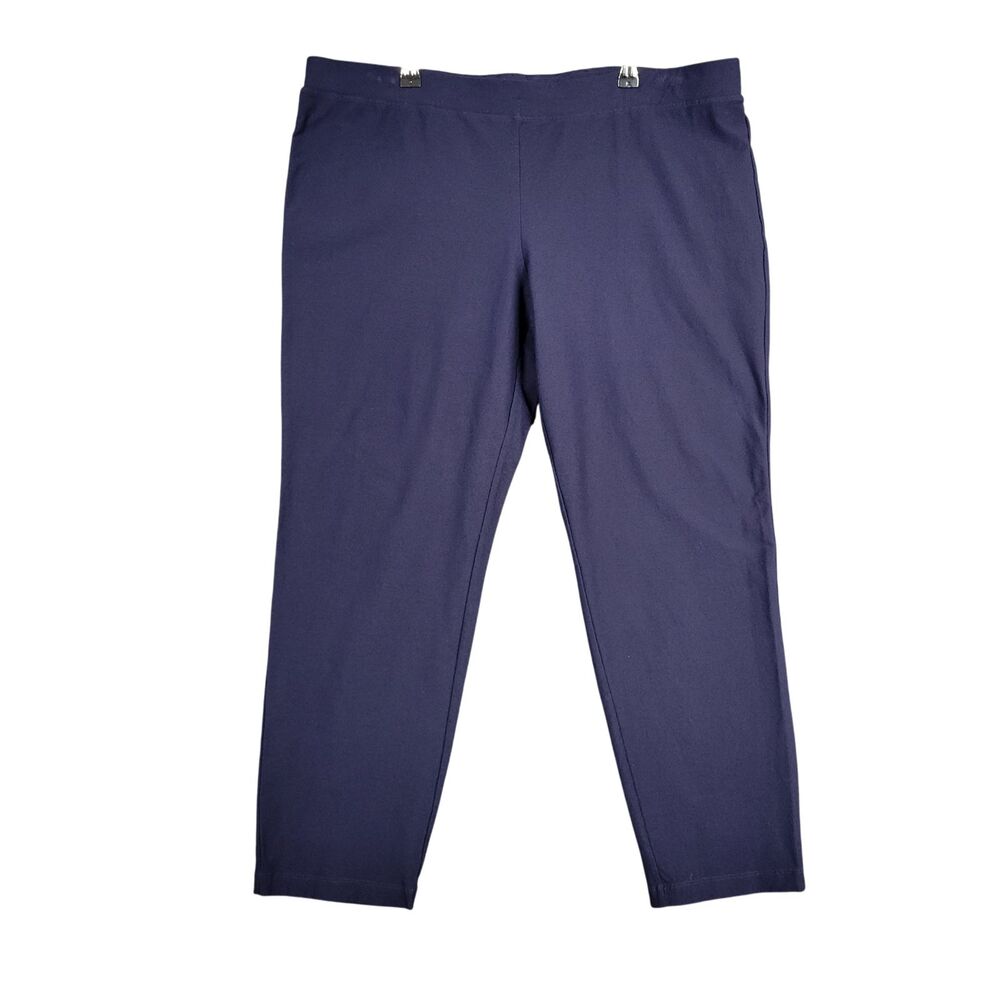 EILEEN FISHER Blue Crepe Mid Rise Cropped Stretch Pull On Pants USA Made SIZE 1X